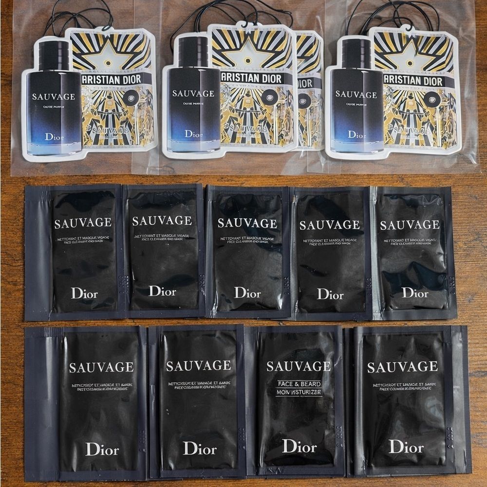 Dior Sauvage Samples Bundle 15pc | Face Cleanser, Beard Moisturizer, Car Freshie - Picture 2 of 9